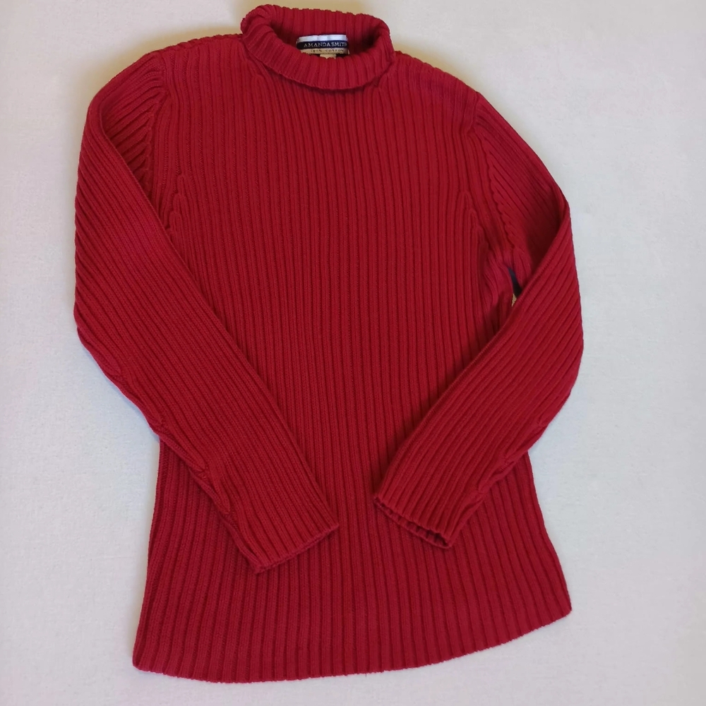 Amanda Smith VTG Red Ribbed Turtleneck Sweater Women M 100% Cotton Australia